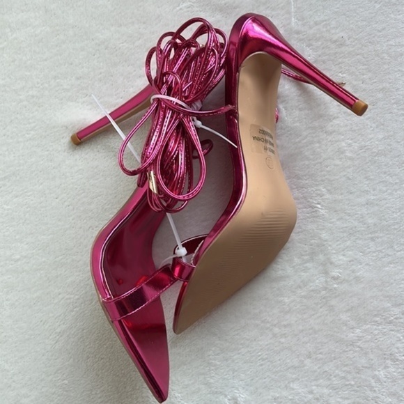 Lace-up Strappy Stilettos: Metallic Pointy High-Heeled Sandals for Women 9.5‎ - Picture 5 of 5